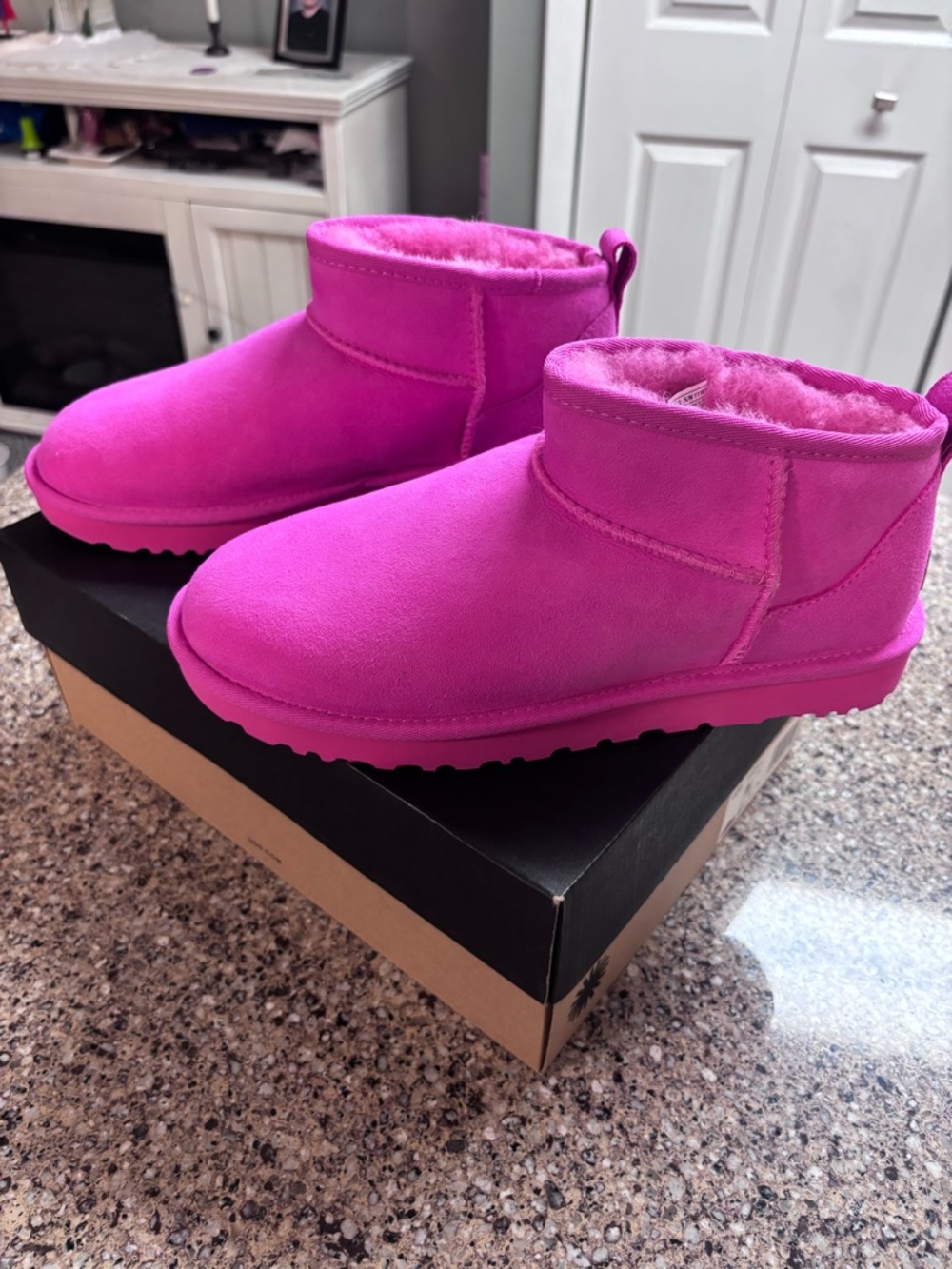 UGG Hot Pink Suede Mini Booties - Picture 2 of 4